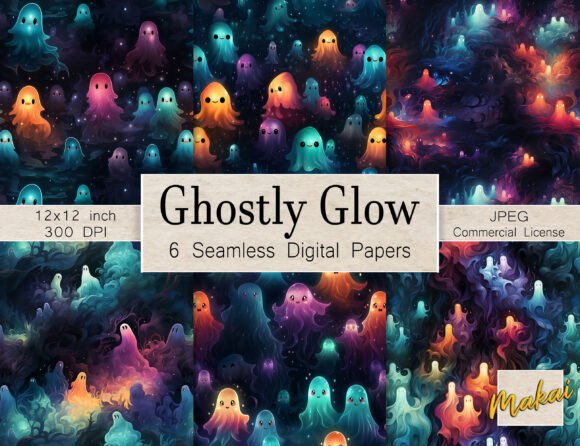 6 Neon Ghosts Seamless Patterns: A Whimsical Digital Toolkit for Creative Projects