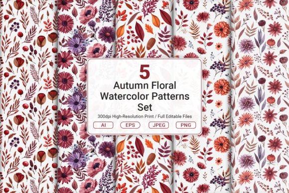 Autumn Floral Watercolor Patterns Set: A Versatile Resource for Creative Projects