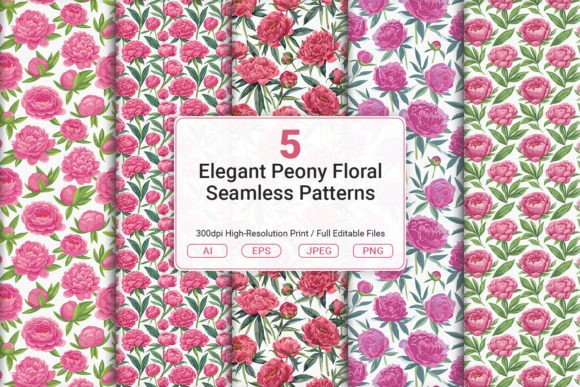 Elegant Peony Floral Seamless Patterns