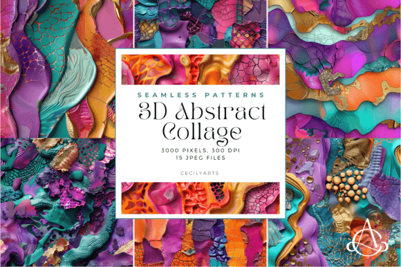 Elevating Digital Craftsmanship with 3D Abstract Collage Seamless Patterns