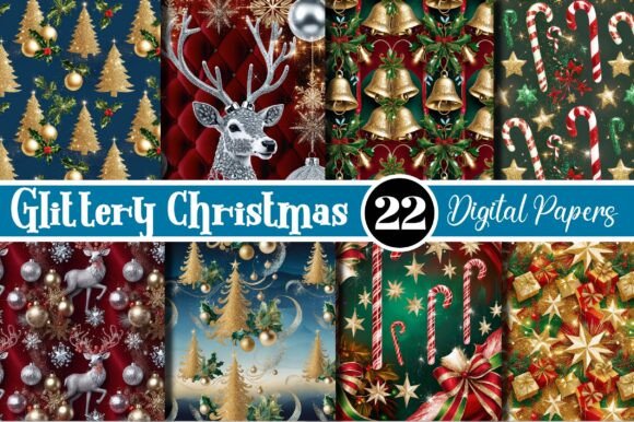 Elevating Seasonal Branding with the Glittery Christmas Patterns Set from SUBLIMATION_BUNDLE