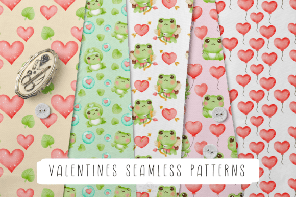 Frog Valentines Day Seamless Patterns