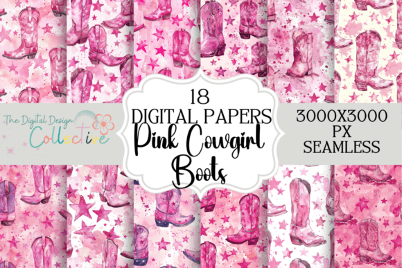 Pink Cowboy Boots Seamless Patterns for Creatives