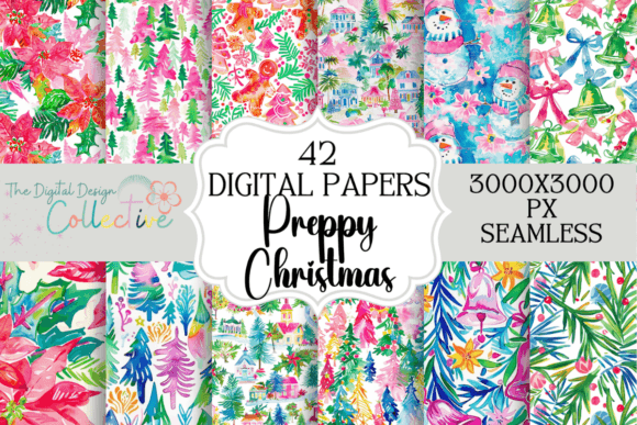 Preppy Christmas Seamless Patterns PNGs for Creatives