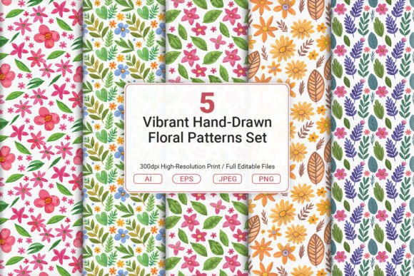 Revitalizing Creative Workflows with the Vibrant Hand-Drawn Floral Patterns Set
