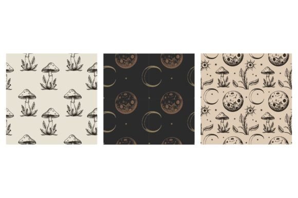 Set with Boho Mystical Seamless Patterns