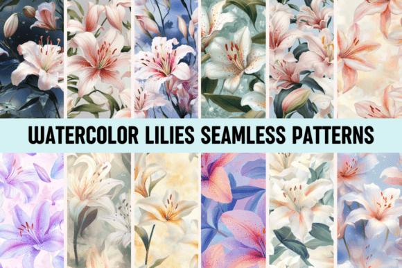 Watercolor Lilies Seamless Patterns