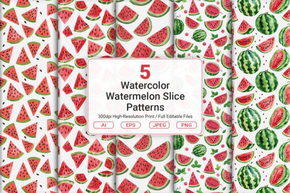Watercolor Watermelon Slice Patterns for Summer Designs